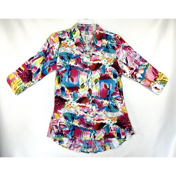 Parsley & Sage Artsy Abstract Watercolor Sz S Button Up 3/4 Sleeve Blouse Top - Picture 1 of 9